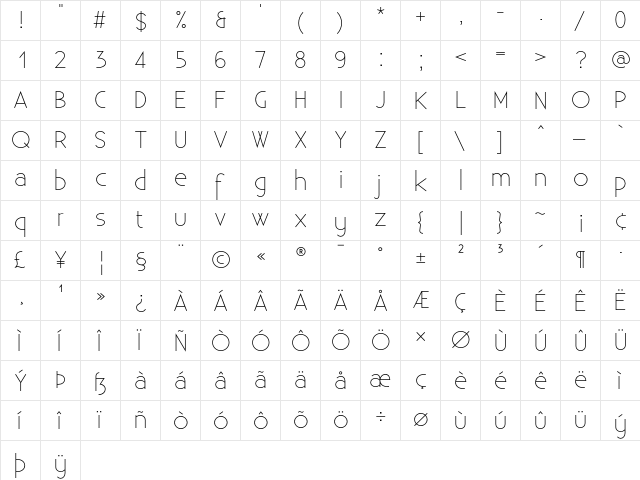 Existence Light Regular  glyph index