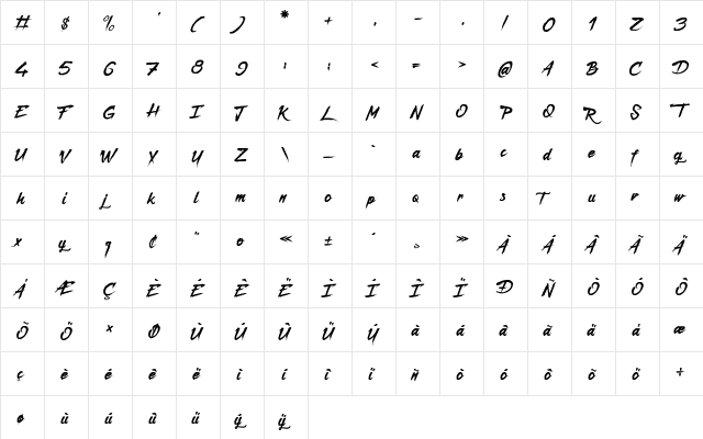 Captain Redemption Regular  glyph index