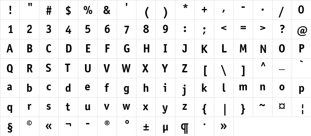 OfficinaSansC Bold  glyph index