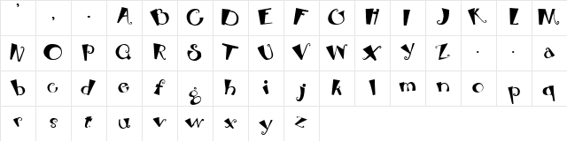 Bebop Regular  glyph index