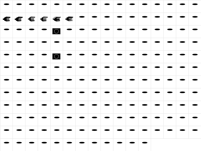 CrashBangWallop-Euro Regular  glyph index