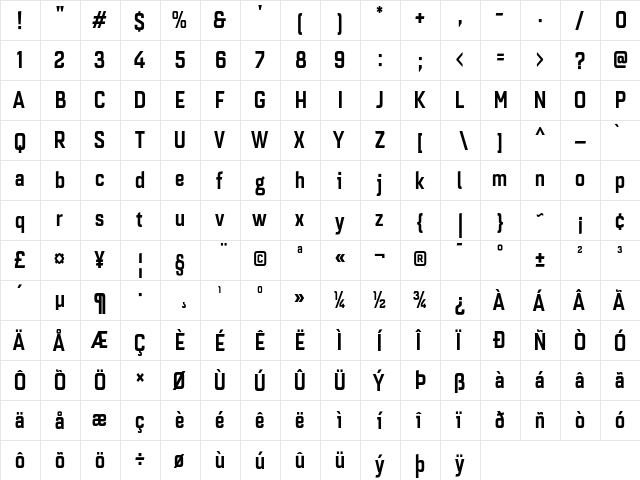 Quarca Cond Medium  glyph index