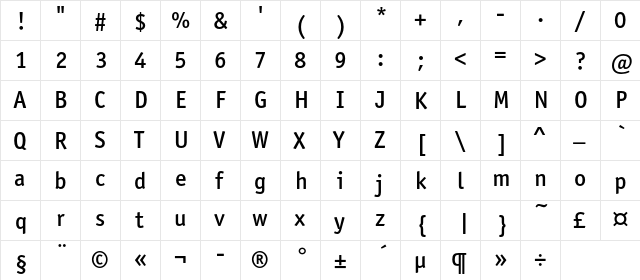 OfficinaSansMediumC Regular  glyph index