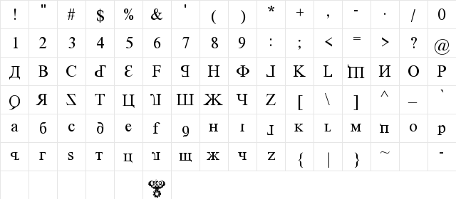 Kremlin Premier Regular  glyph index