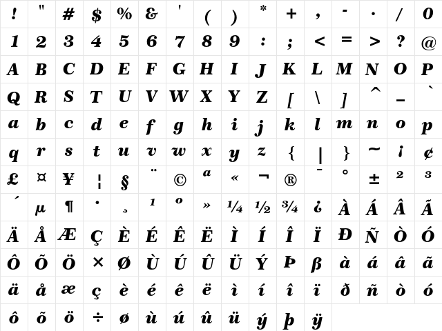 Century 751 Black Italic  glyph index