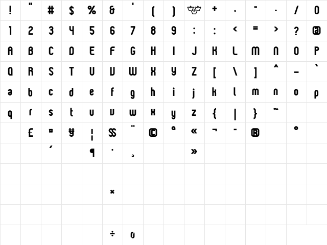 Broderbund Old Bold  glyph index