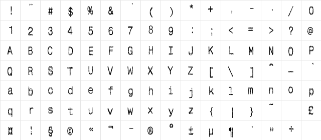 DoubleClickC Regular  glyph index