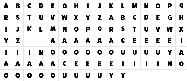 Le Bleu Jean Regular  glyph index