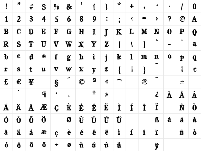 DanielBeckerRandom Bold  glyph index