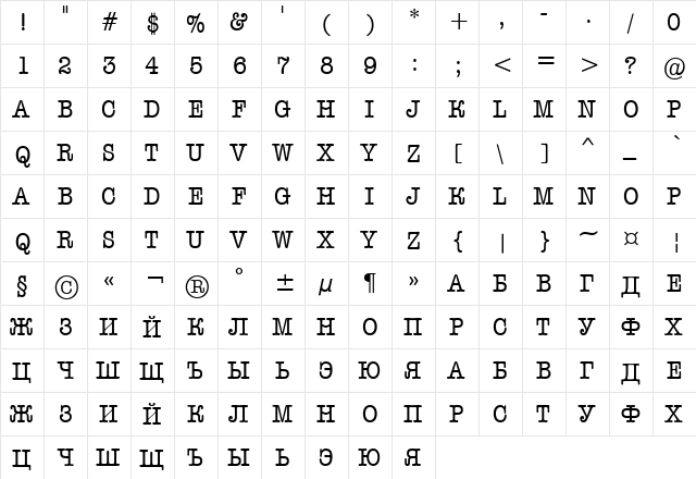 a_OldTyperTitulNr Regular  glyph index