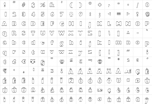 DivadBeckerOutline Bold  glyph index