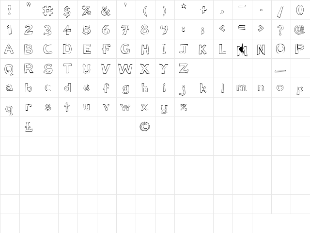 Wither Outline 1 Regular  glyph index