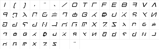 Green Martian Italic  glyph index