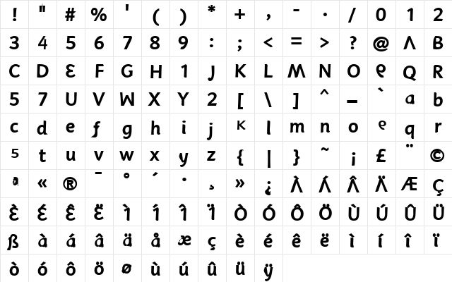R&#56987&#56357le Tjock  glyph index