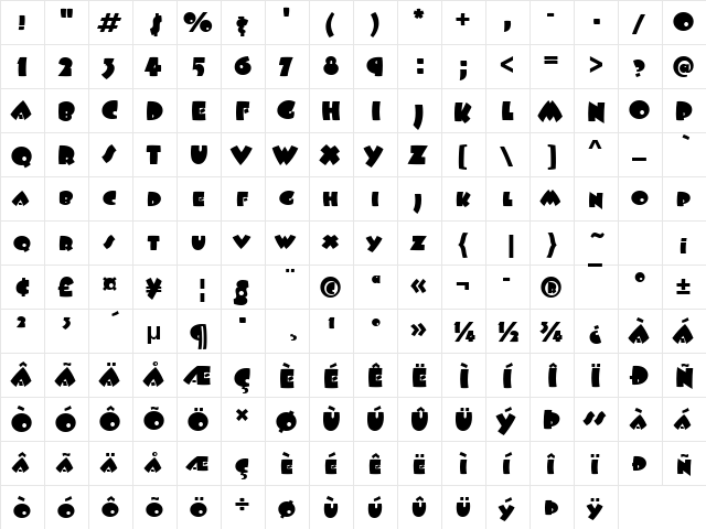 Beesknees ITC Regular  glyph index