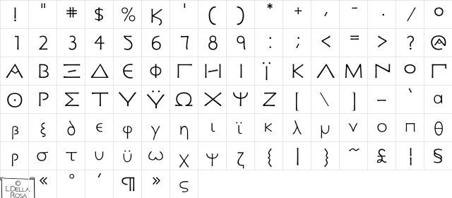Greek Sigismundus Regular  glyph index