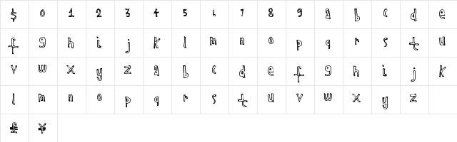 KidsOutline Regular  glyph index