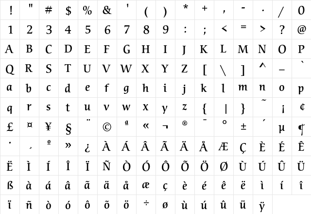 CerigoEF Medium  glyph index
