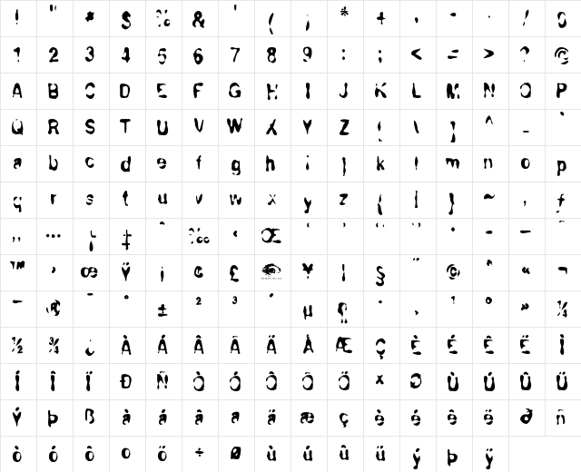 AlienArgonautAOE Regular  glyph index