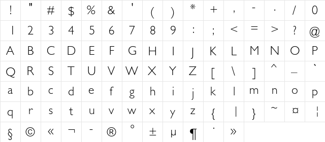 GalsLightC Regular  glyph index