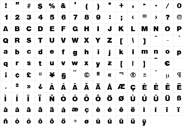 Olnova-Heavy Regular  glyph index