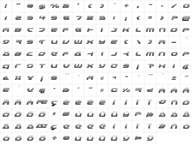 Royal Samurai Gradient Italic Italic  glyph index