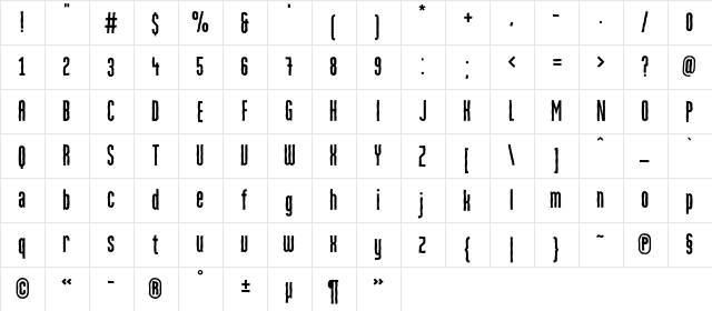 MartenCyr GrotesqueRough Regular  glyph index