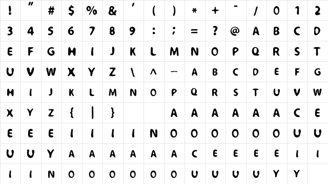 Aqualo Regular  glyph index