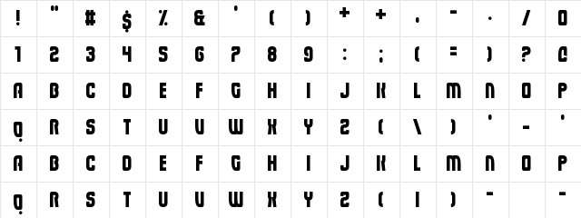 Eviscera Regular  glyph index