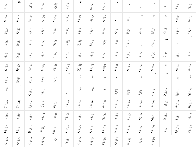 Grendel's Mother Shadow Italic Shadow Italic  glyph index