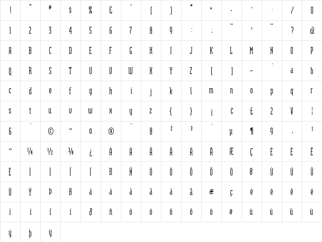 ModularSerif Regular  glyph index
