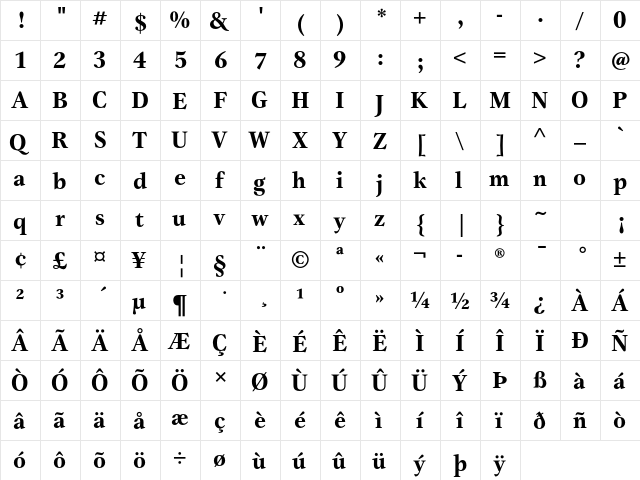 Gamma ITC Std Bold  glyph index