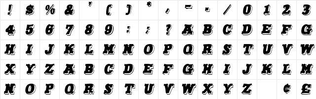 Persuade Oblique  glyph index
