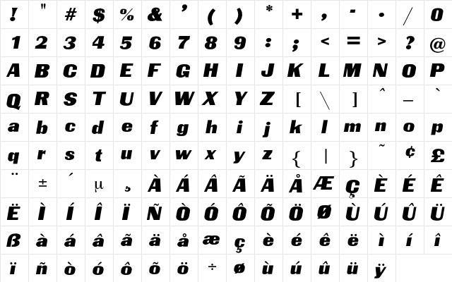 Airline Regular  glyph index