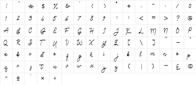 Belliza Regular  glyph index