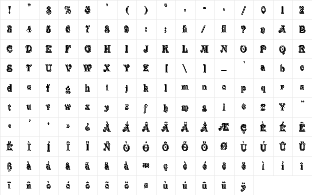 Victorian Inline Shaded LET Plain  glyph index