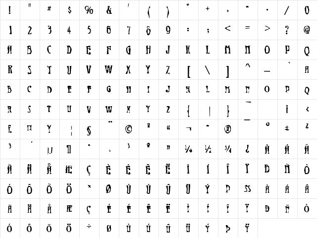 Dirty19 Becker Regular  glyph index