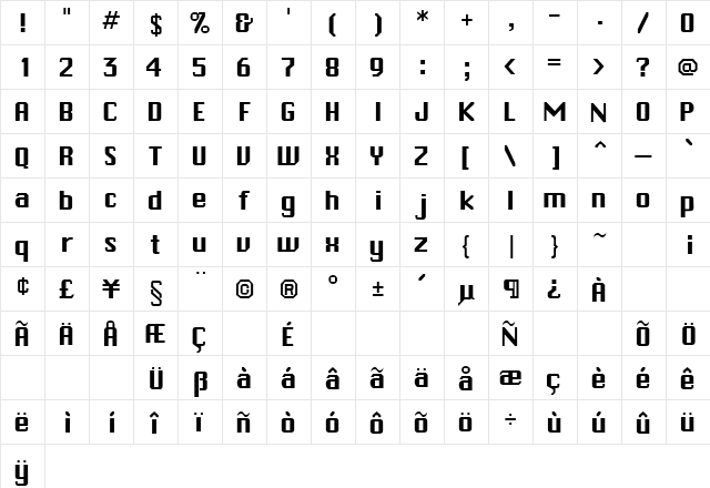 TrakkSSK Regular  glyph index