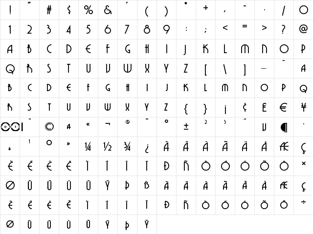Grenadier NF Regular  glyph index