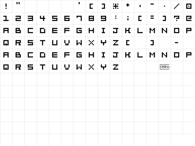 Bit Trip7 (sRB) Regular  glyph index