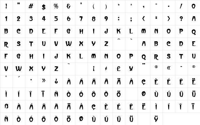 ParisMetro Regular  glyph index