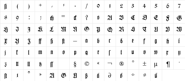 KochFraktur DB Regular  glyph index