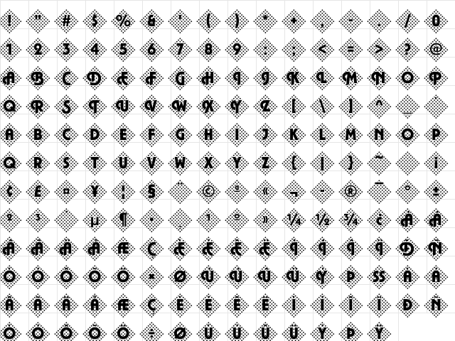 Plaza45 Becker Regular  glyph index