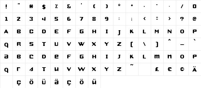 Strobo Regular  glyph index