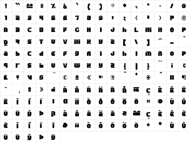 Eraser Regular  glyph index