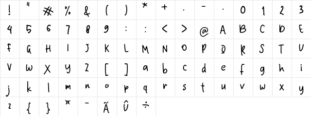 Nineteen Second Regular  glyph index