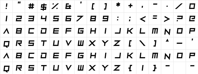 Robot Roc Regular  glyph index
