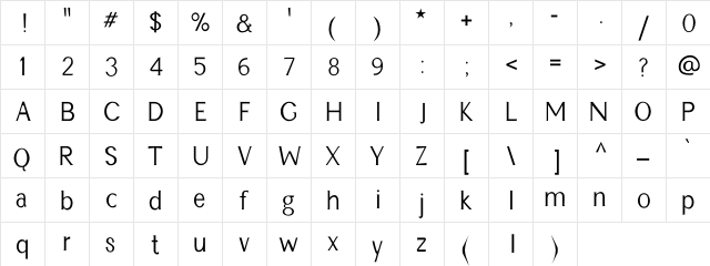 Demoiselle Regular  glyph index