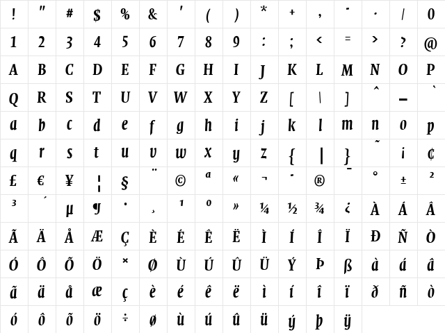 QuadraatDis Italic  glyph index