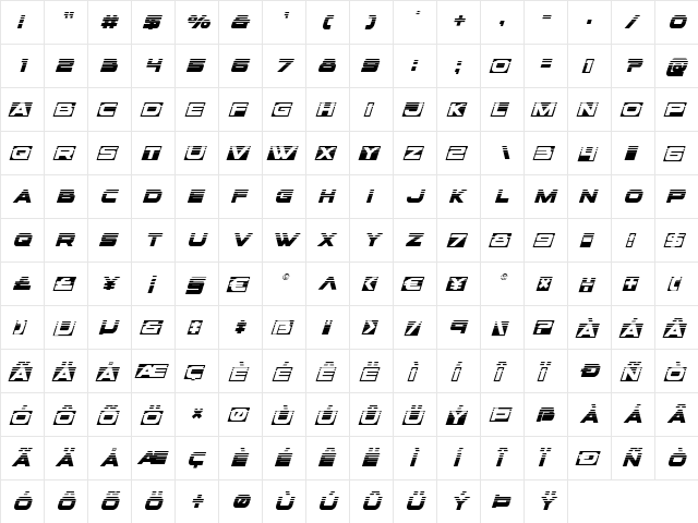 voxBOX Halftone Italic Italic  glyph index